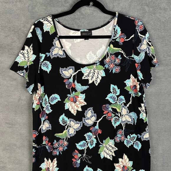 J Jill Wearever Collection Dress Womens Medium Black Floral Short Sleeve Stretch - Picture 2 of 13